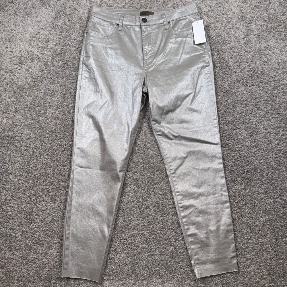 Kut from the Kloth Charlize Fab Ab Cigarette Leg Jeans Sz 10 Silver Metallic NEW - Picture 2 of 12